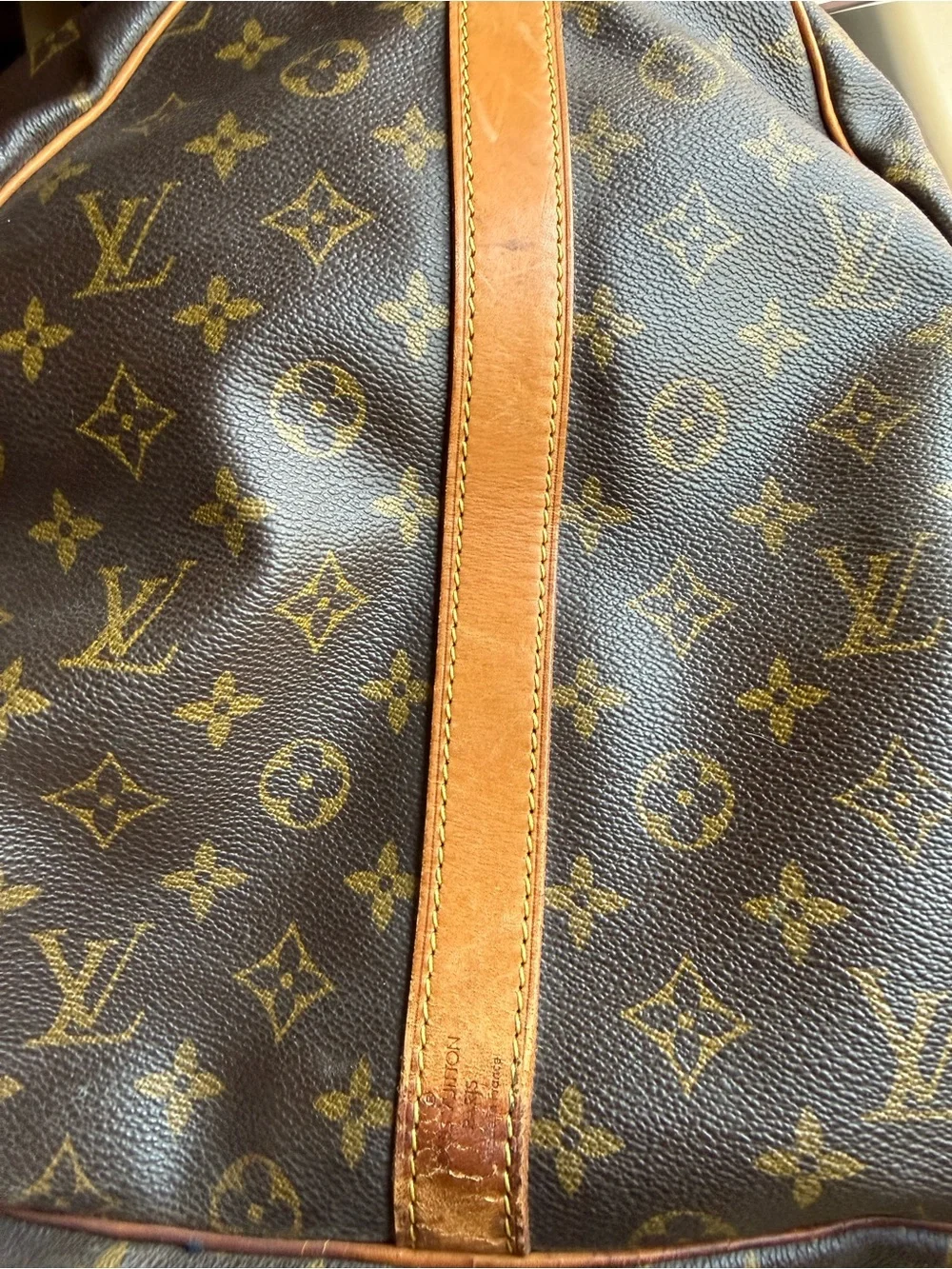 Louis Vuitton Brown Monogram Keepall Travel Duffel - Tan Leather Trim
